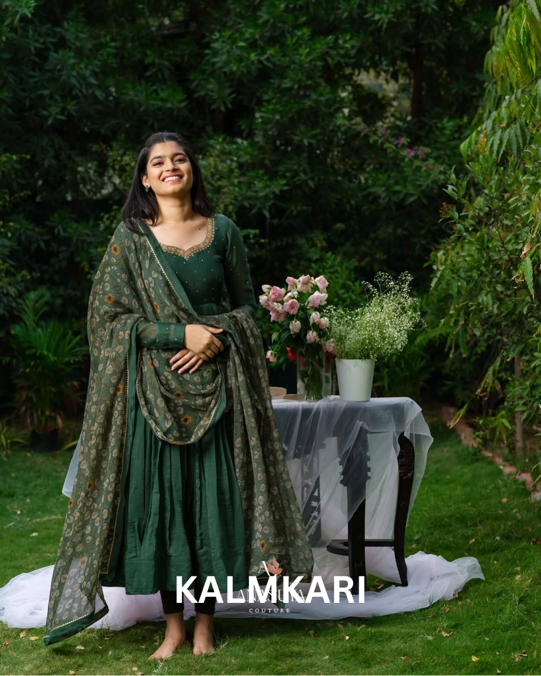 deep green Anarkali suit set