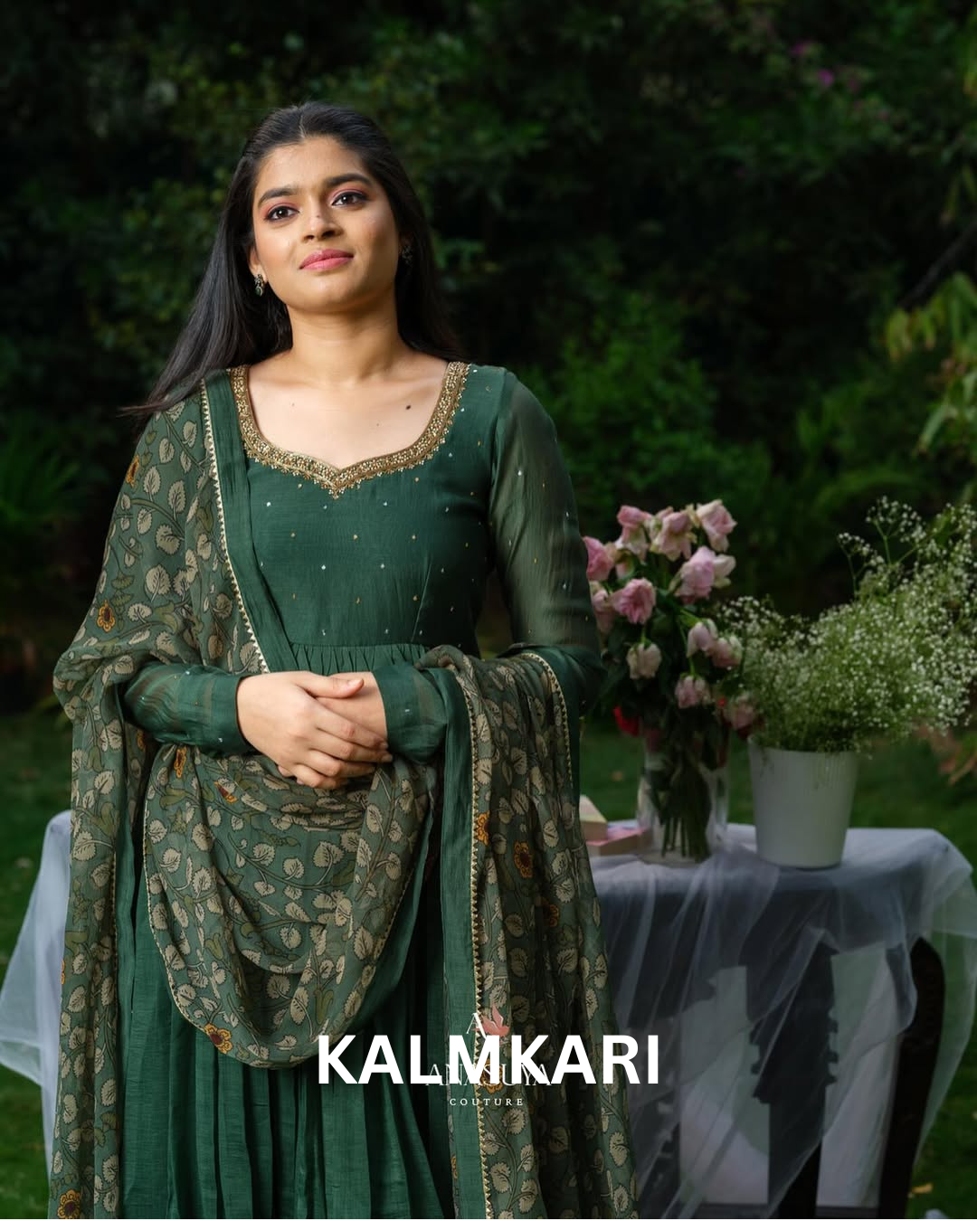 deep green Anarkali suit set