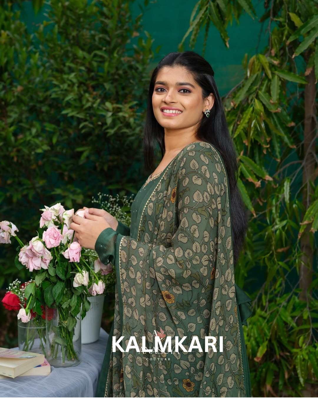 deep green Anarkali suit set