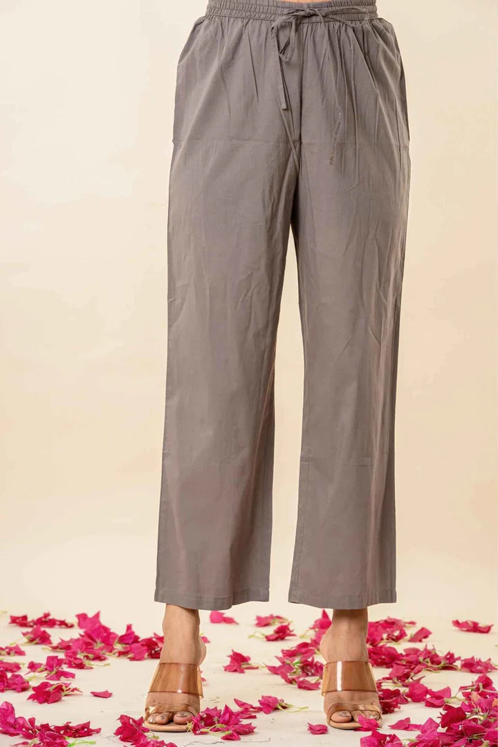 Women’s Floral Printed Flared Kurta with Pants – Grey