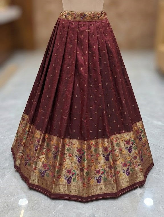 Premium Maroon Banarasi Jacquard Semi-Stitched Lehenga Fabric
