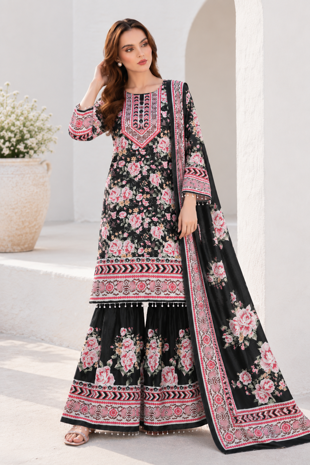 Midnight Rose Printed Sharara Set