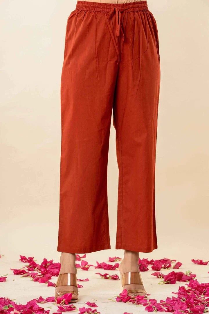Women’s Printed Straight Kurta with Pants – Rust Orange