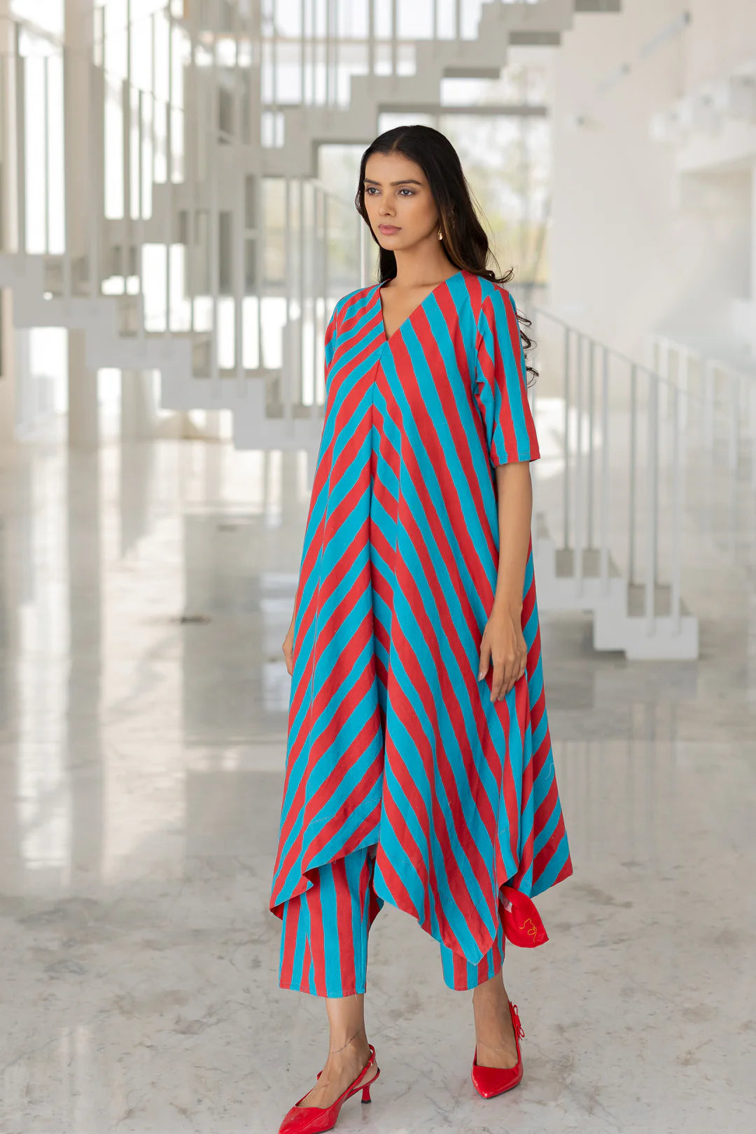Striped Asymmetrical Kurta Set