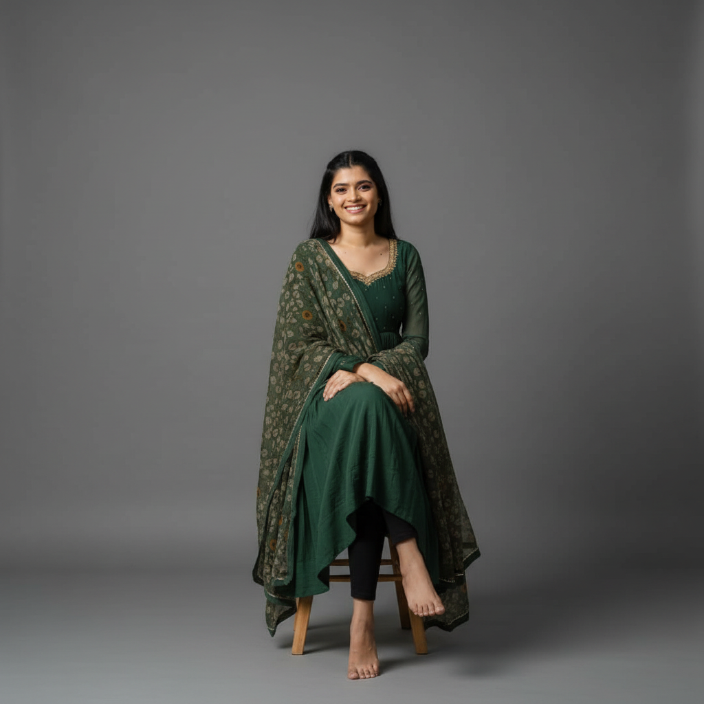 deep green Anarkali suit set