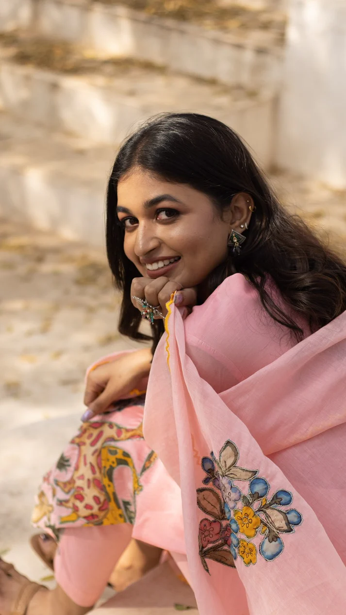 Kalamkari Cotton Kurta Set  Animals Design with Coordinated Dupatta