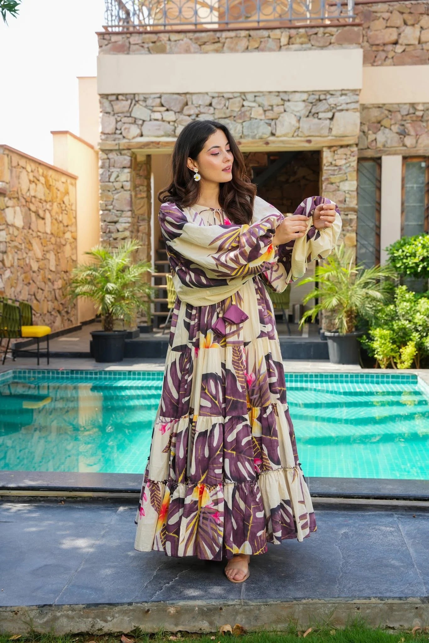 Tropical Breeze Printed Tiered Maxi Dress