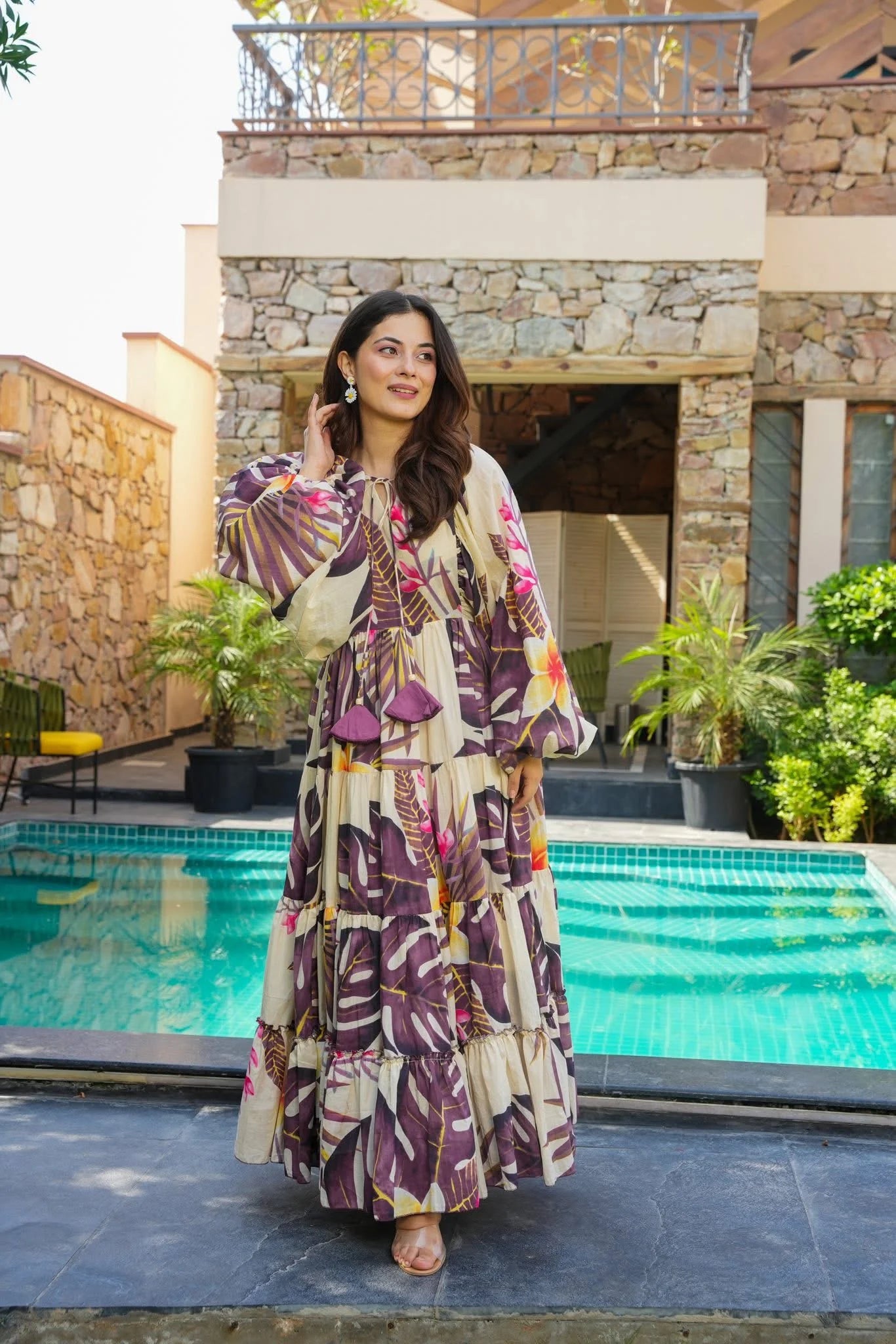 Tropical Breeze Printed Tiered Maxi Dress