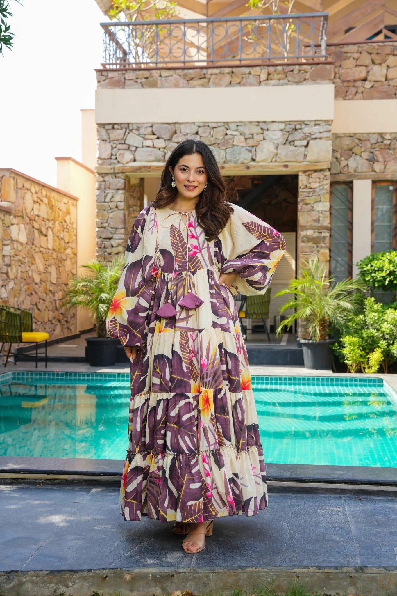 Tropical Breeze Printed Tiered Maxi Dress