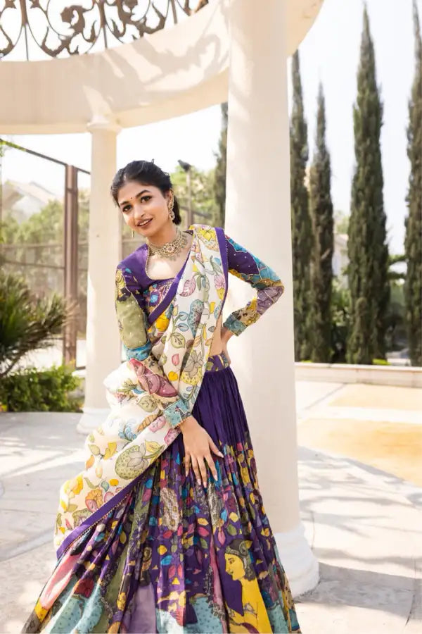 Kalamkari Print With Hand Work Fully Stitched Lehenga Choli
