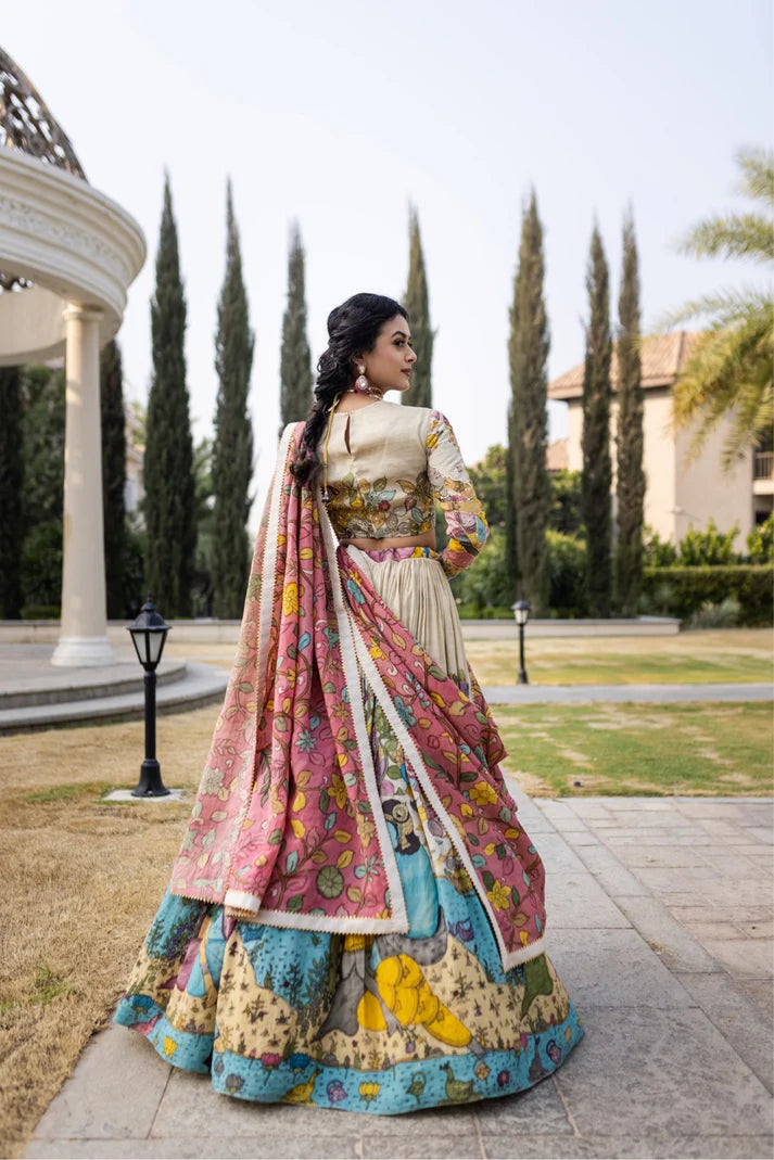 Kalamkari Print With Hand Work Fully Stitched Lehenga Choli
