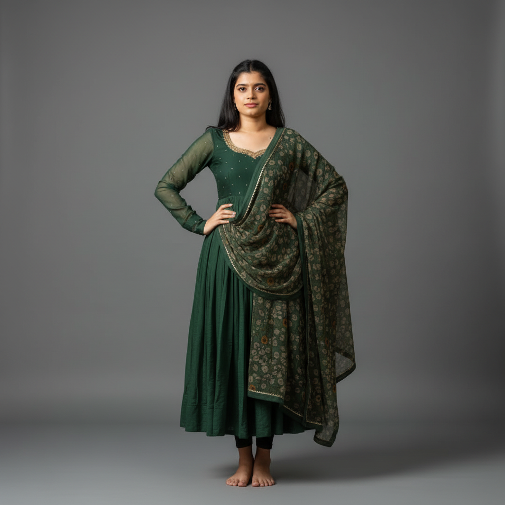 deep green Anarkali suit set