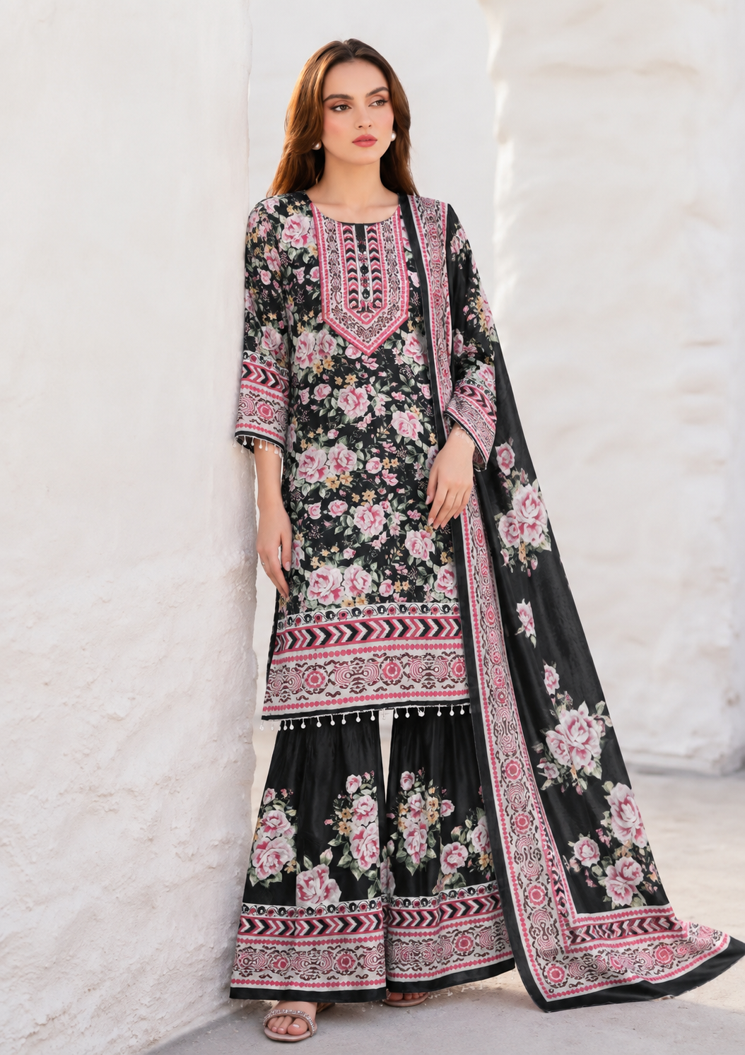 Midnight Rose Printed Sharara Set