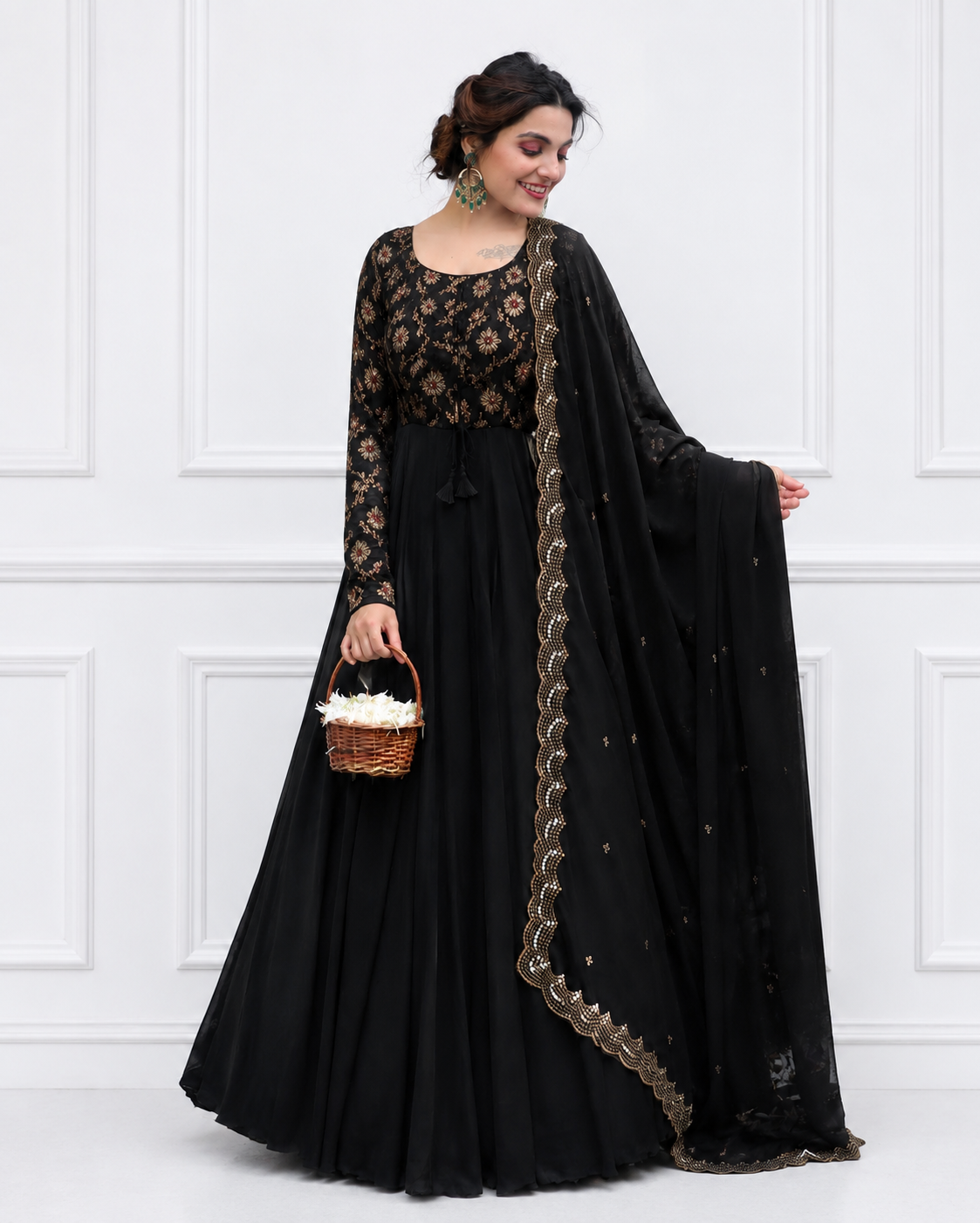 Elegant Black Embroidered Anarkali Kurta Set with Dupatta