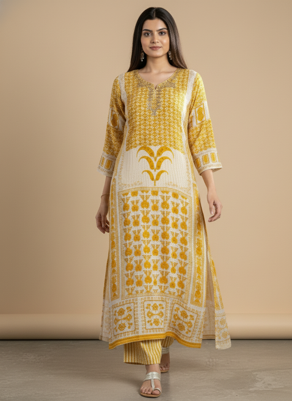 Women’s Mustard Yellow Printed Anarkali Kurta