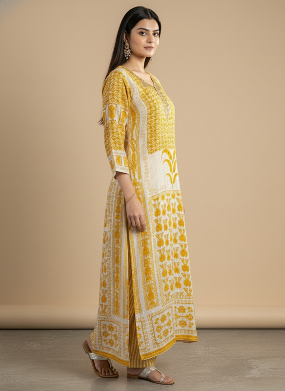 Women’s Mustard Yellow Printed Anarkali Kurta