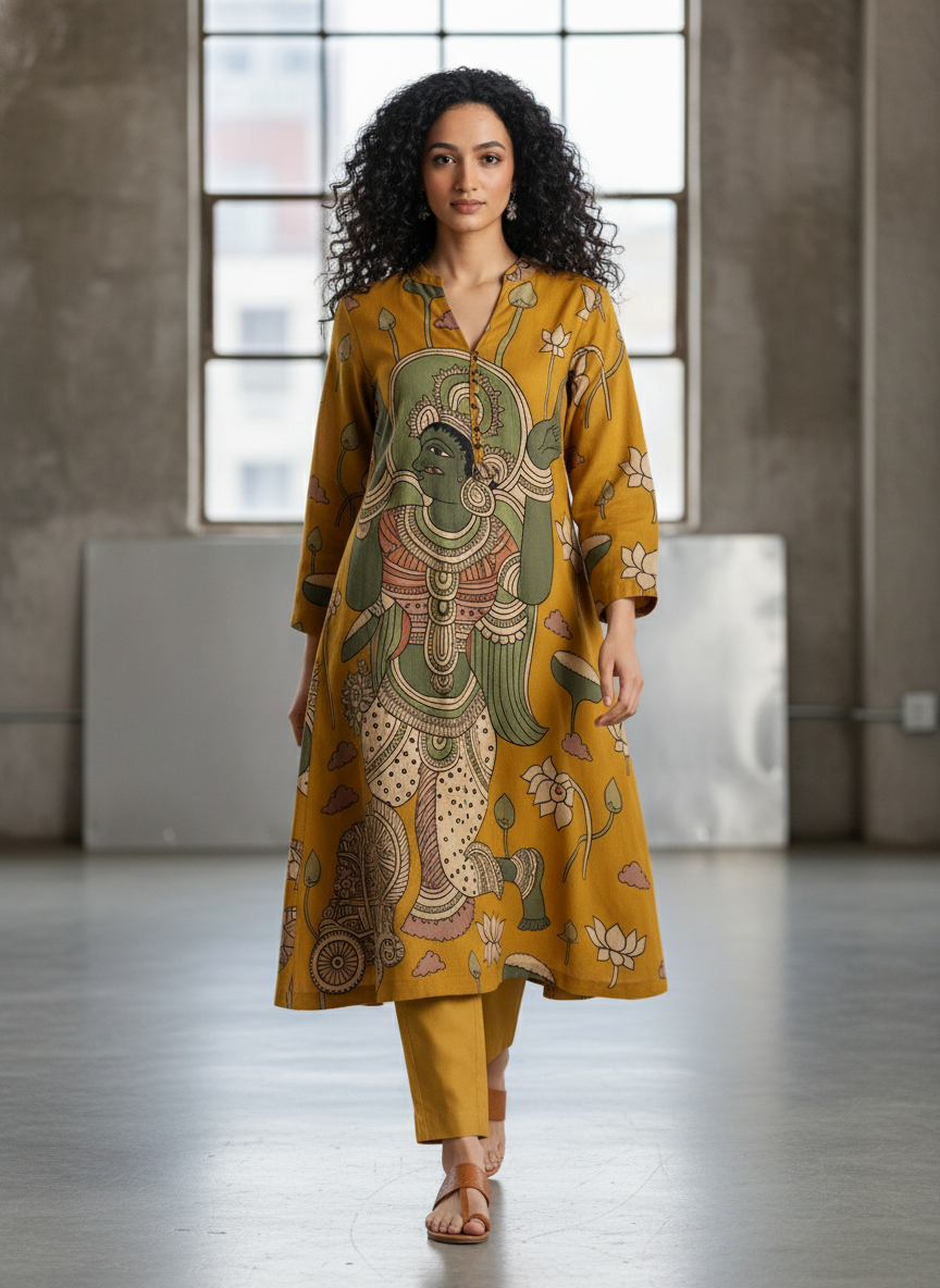 Mustard Kalamkari Heritage Kurta Set