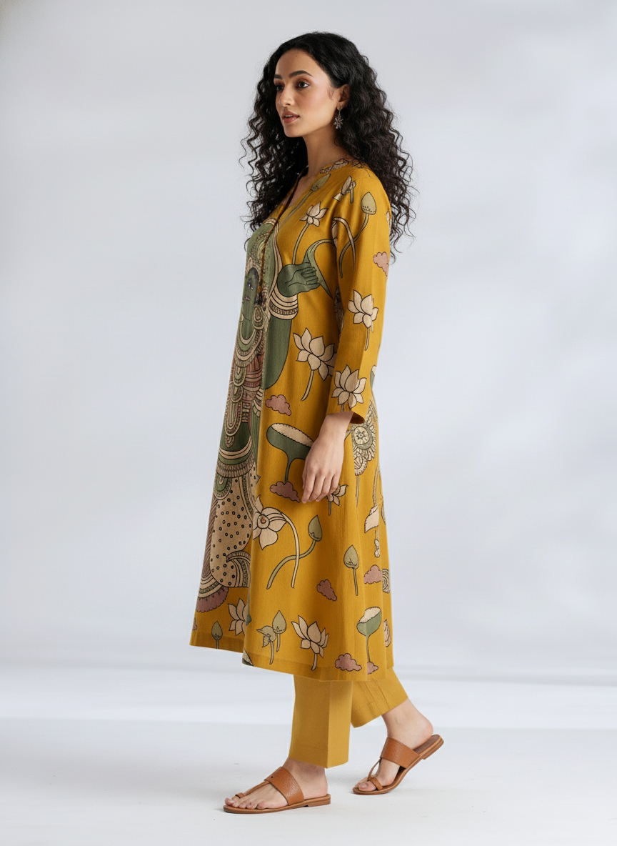 Mustard Kalamkari Heritage Kurta Set