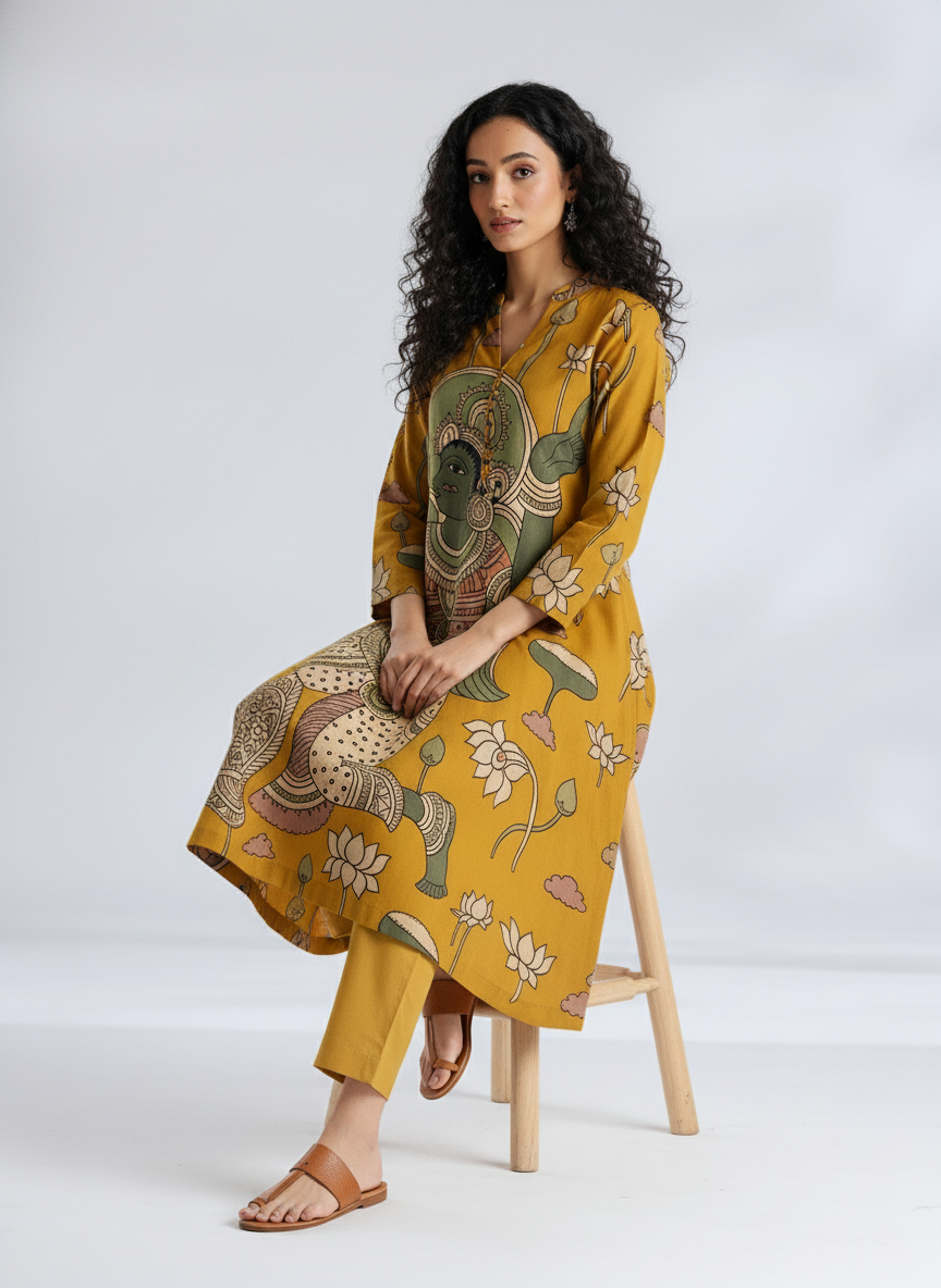 Mustard Kalamkari Heritage Kurta Set