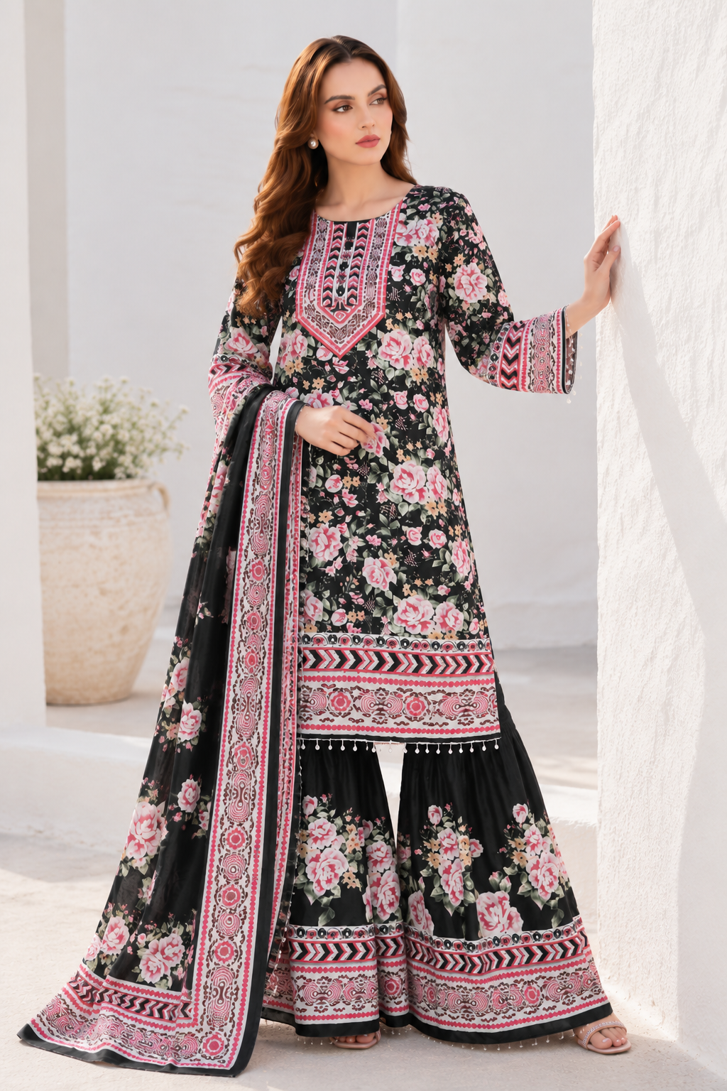 Midnight Rose Printed Sharara Set