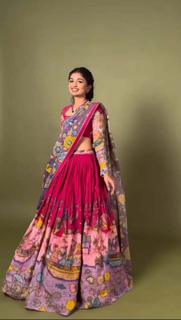 Kalamkari Print With Hand Work Fully Stitched Printed Lehenga Choli