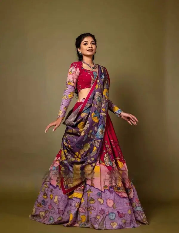 Kalamkari Print With Hand Work Fully Stitched Printed Lehenga Choli