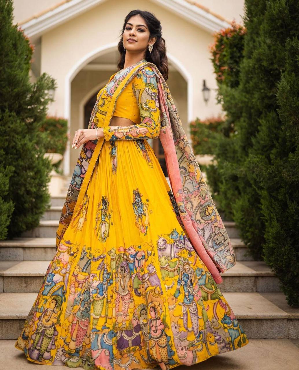 Yellow Fully Stitched Kalamkari Lehenga Choli