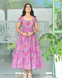 Lavender Rose Hand-Painted Dress