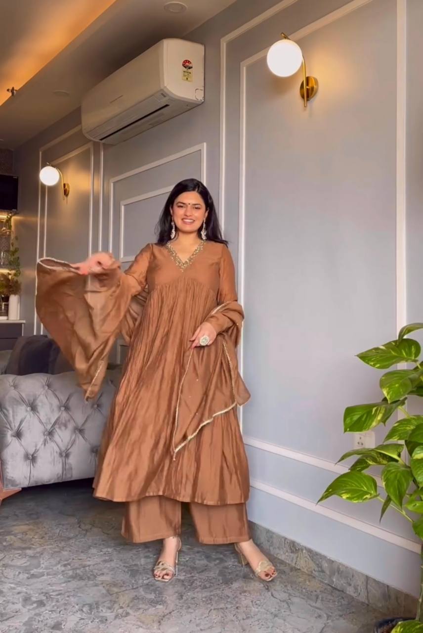 Bronze Gold Crushed Silk Angrakha Style
