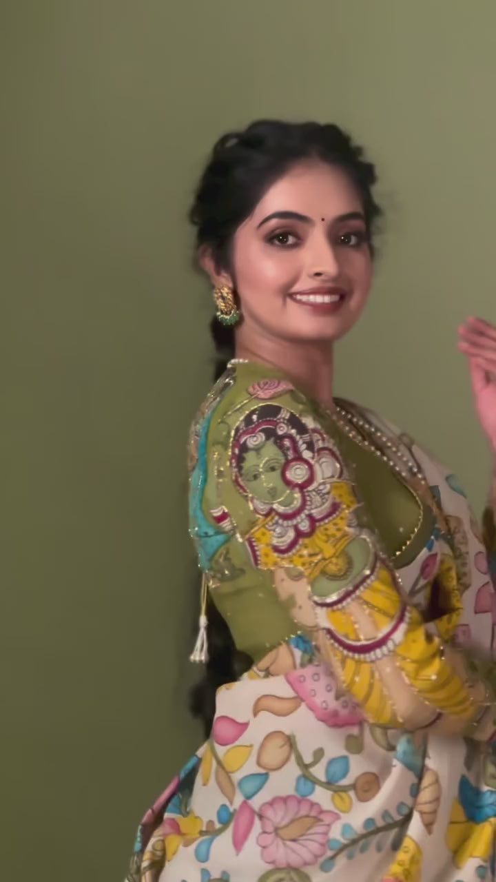 Green Kalmkari Lehenga set
