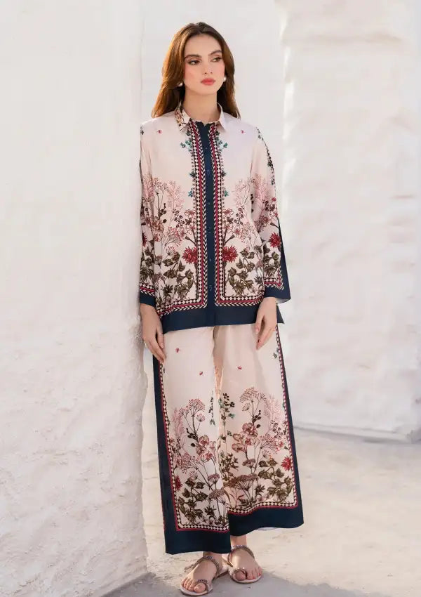 soft blush pink and navy floral co-ord set